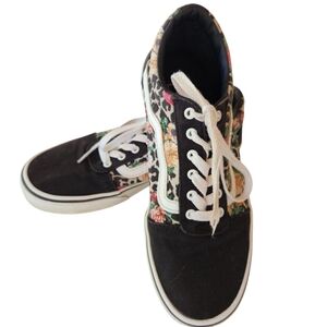 Vans Girls Size 4 Black Floral Sneakers